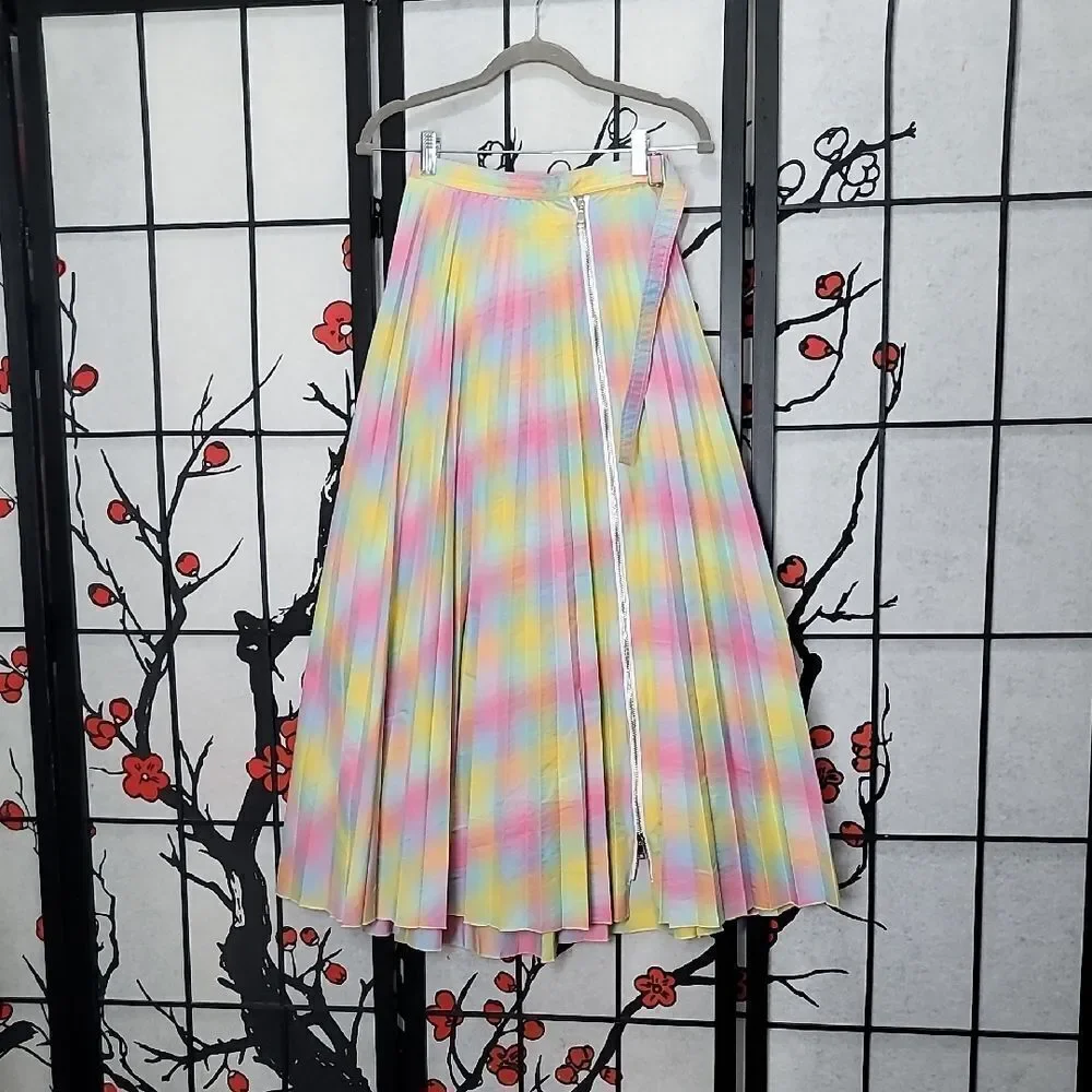 Beatrice B Pleated Plaid Printed Midi Skirt Size 0